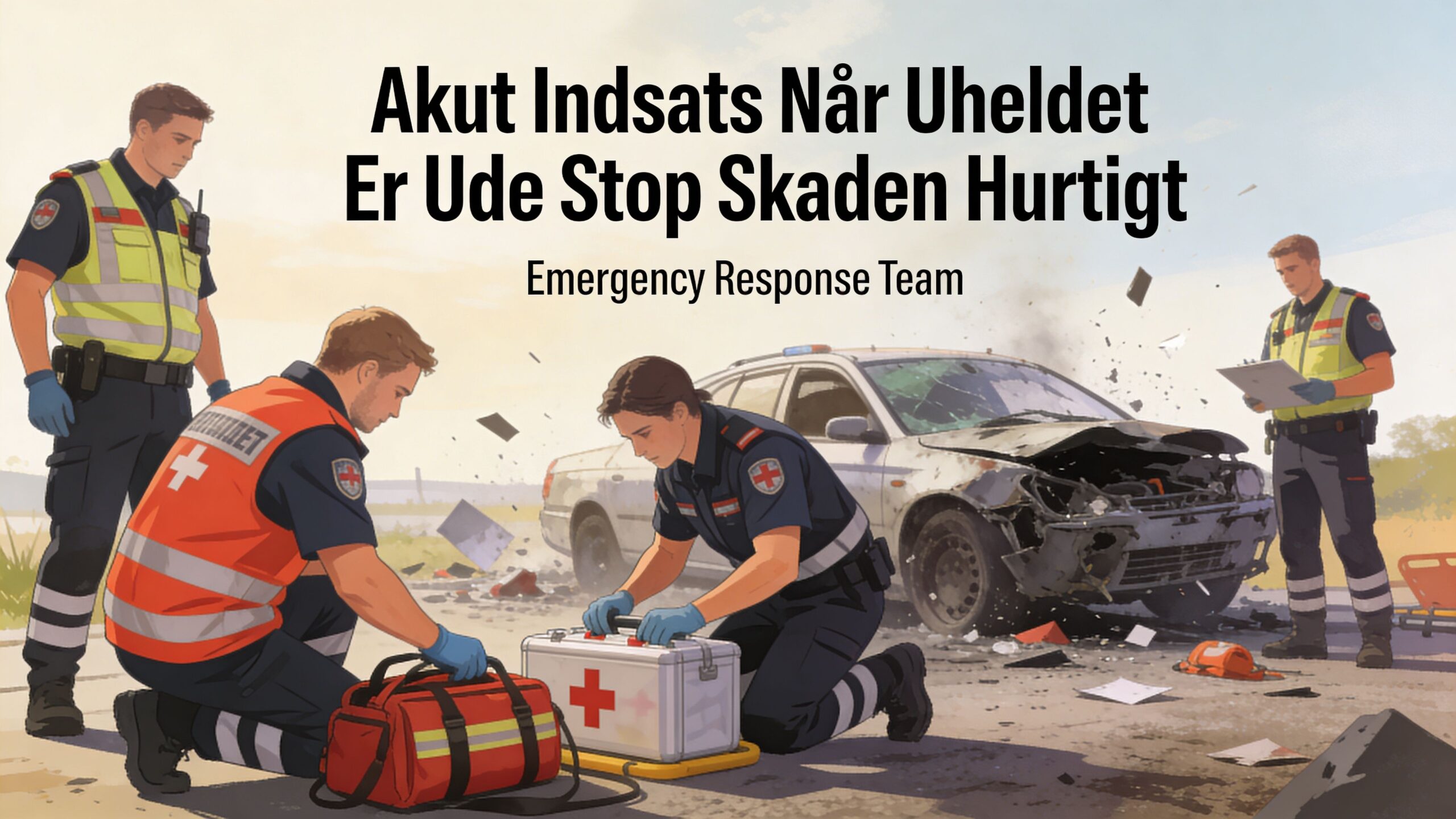 Redningsmandskab yder akut hjælp ved et biluheld for at sikre hurtig og professionel indsats på stedet.